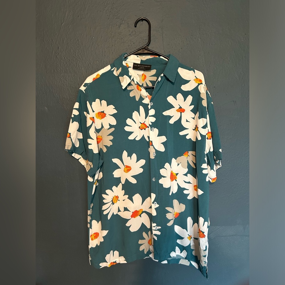 Men’s Large (42/44) No Boundaries Button Up Floral Print Blue Shirt